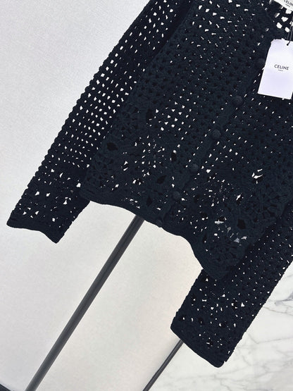 CELINE/🔥Highest Quality🔥26FW New Cut-out Crochet Knit Cardigan 🖤
