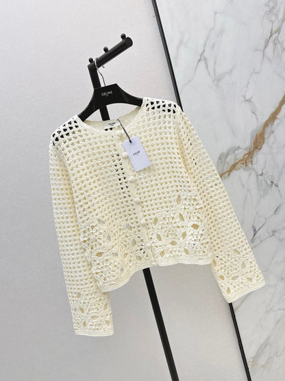 CELINE/🔥Highest Quality🔥26FW New Cut-out Crochet Knit Cardigan 🖤