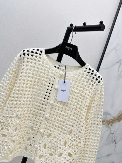 CELINE/🔥Highest Quality🔥26FW New Cut-out Crochet Knit Cardigan 🖤