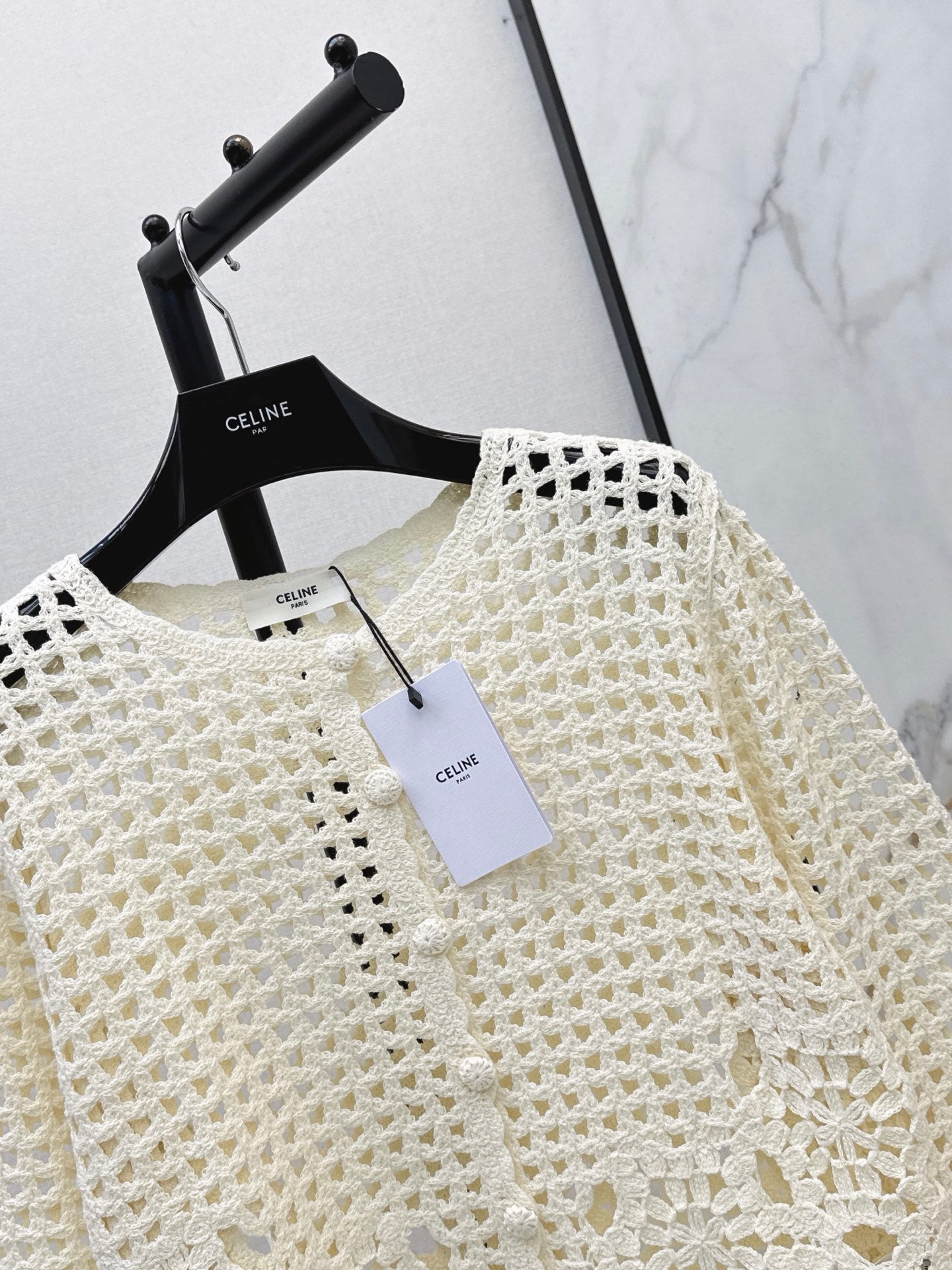 CELINE/🔥Highest Quality🔥26FW New Cut-out Crochet Knit Cardigan 🖤