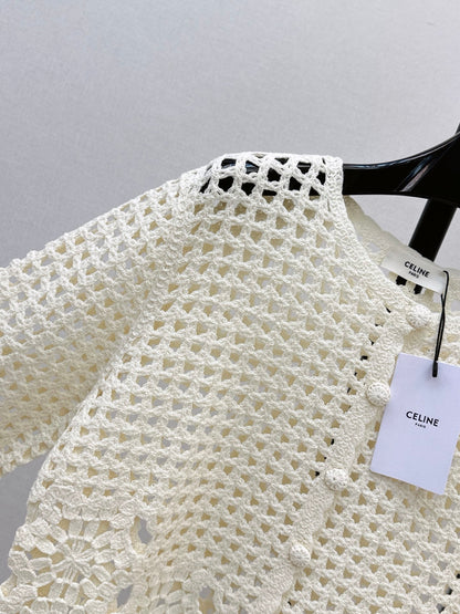 CELINE/🔥Highest Quality🔥26FW New Cut-out Crochet Knit Cardigan 🖤