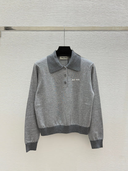 26FW New Color-Block Striped Long-Sleeve Sweater with Collar