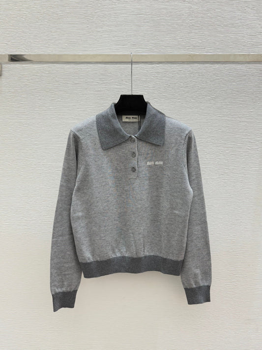 26FW New Color-Block Striped Long-Sleeve Sweater with Collar