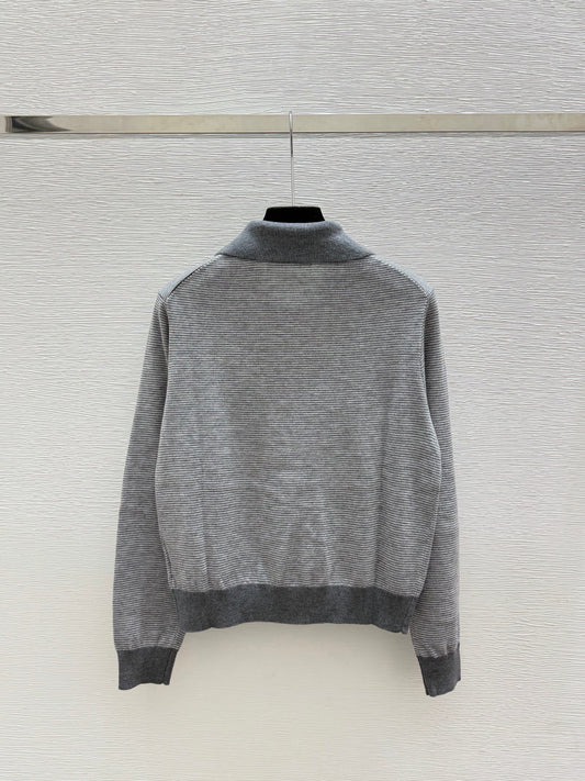 26FW New Color-Block Striped Long-Sleeve Sweater with Collar