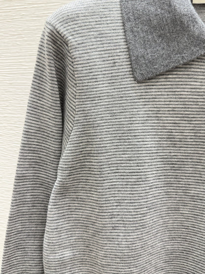 26FW New Color-Block Striped Long-Sleeve Sweater with Collar