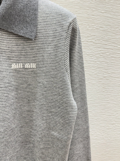 26FW New Color-Block Striped Long-Sleeve Sweater with Collar