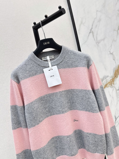 26FW New Grey-Pink Striped Crew-Neck Sweater 🤍