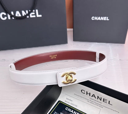 26FW New White & Red Top-Grain Leather Belt 30mm