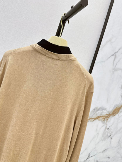 26FW New Color-Block Faux-Layered V-Neck Knit Sweater 🤎
