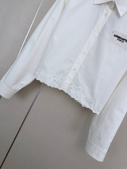 26FW New Cut-out Embroidered Long-Sleeve Shirt with Collar