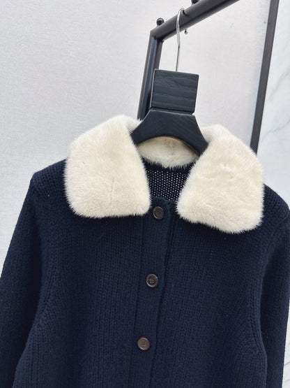 🔥Highest Quality🔥26FW New Cashmere Cardigan with Detachable Mink Collar 🖤